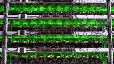 State-of-the-art mining farm hosting numerous Bitcoin mining machines